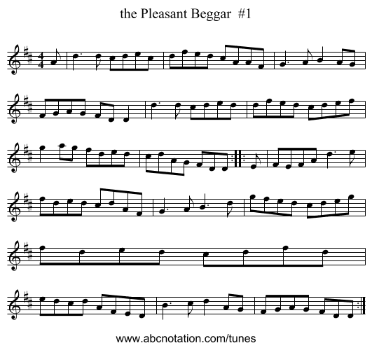 the Pleasant Beggar  #1 - staff notation