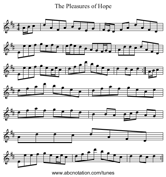 The Pleasures of Hope - staff notation