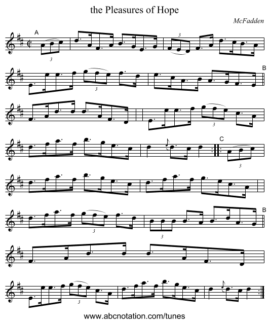 the Pleasures of Hope - staff notation