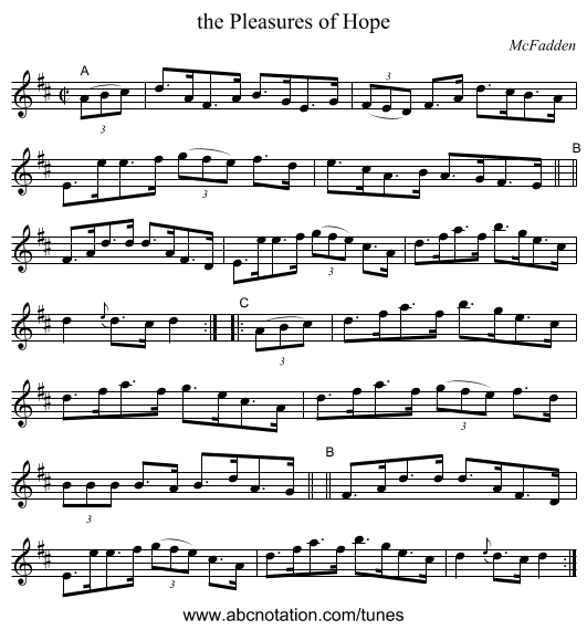 the Pleasures of Hope - staff notation