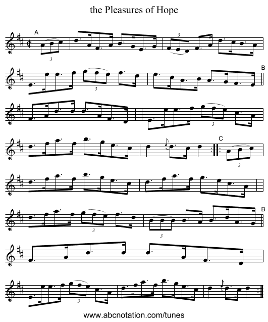 the Pleasures of Hope - staff notation
