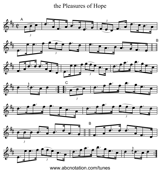 the Pleasures of Hope - staff notation