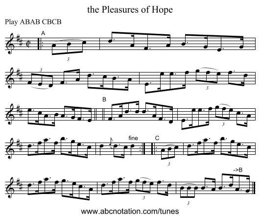 the Pleasures of Hope - staff notation