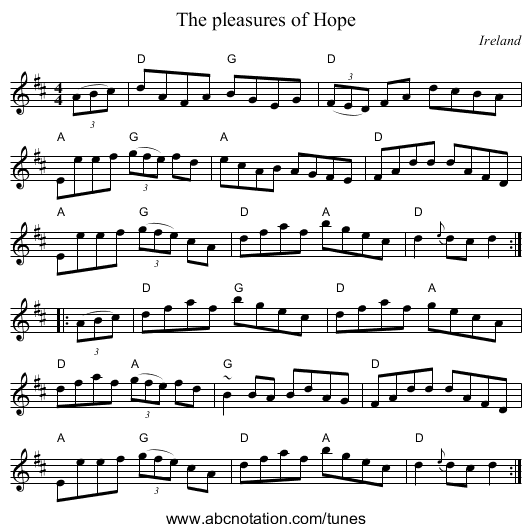The pleasures of Hope - staff notation