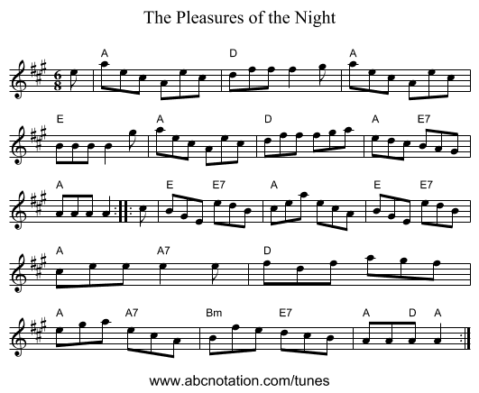 The Pleasures of the Night - staff notation