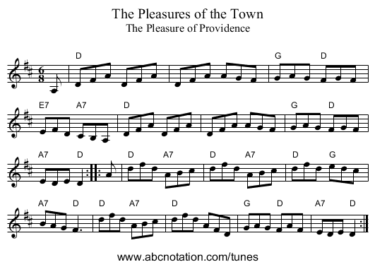 The Pleasures of the Town - staff notation