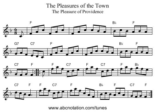 The Pleasures of the Town - staff notation
