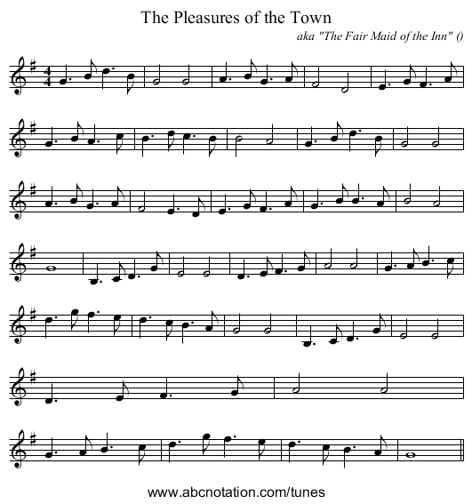 The Pleasures of the Town - staff notation