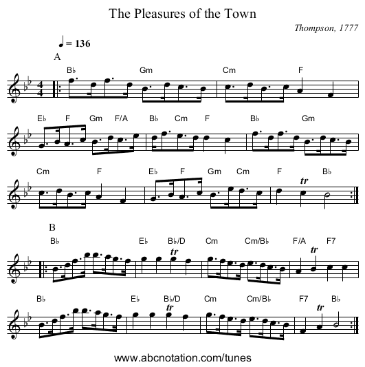 The Pleasures of the Town - staff notation