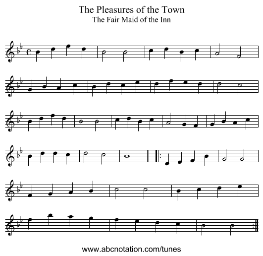 The Pleasures of the Town - staff notation