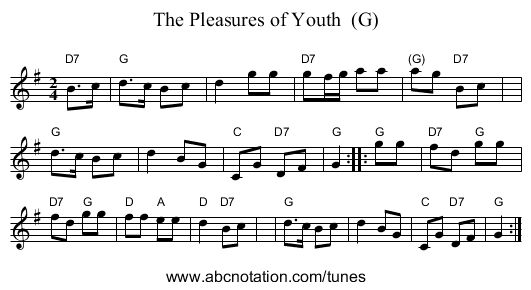 The Pleasures of Youth  (G) - staff notation