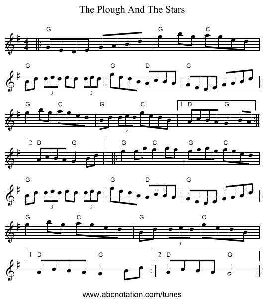 The Plough And The Stars - staff notation