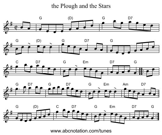 the Plough and the Stars - staff notation