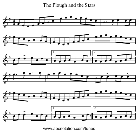 The Plough and the Stars - staff notation