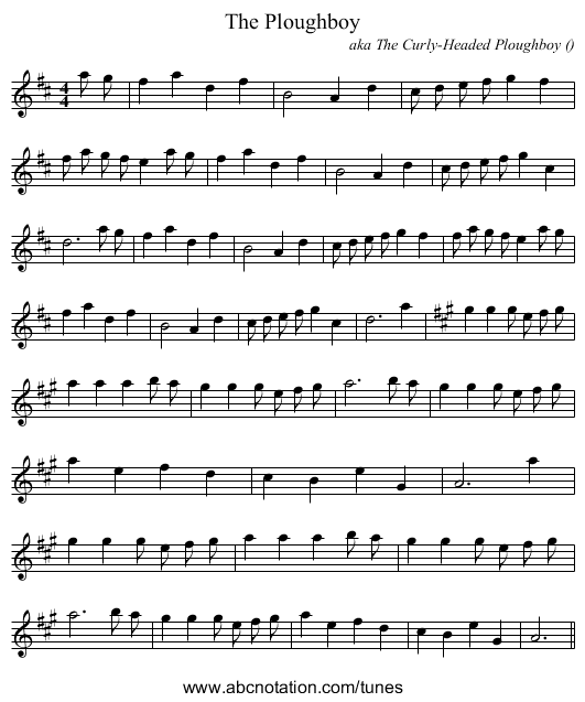 The Ploughboy - staff notation