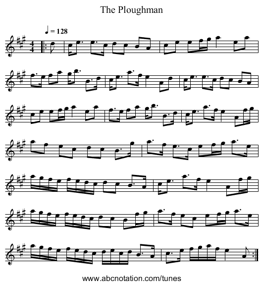 The Ploughman - staff notation