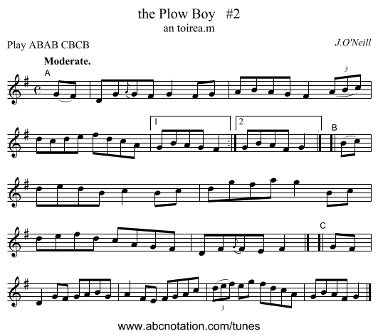 the Plow Boy   #2 - staff notation