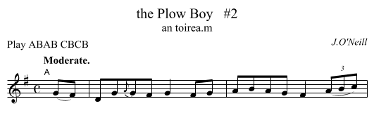 the Plow Boy   #2 - staff notation