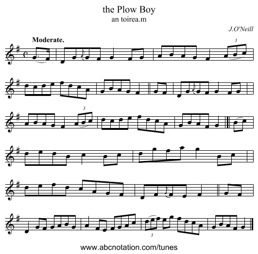 the Plow Boy - staff notation