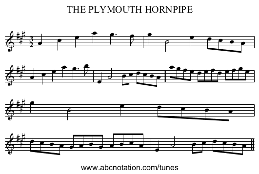 THE PLYMOUTH HORNPIPE - staff notation