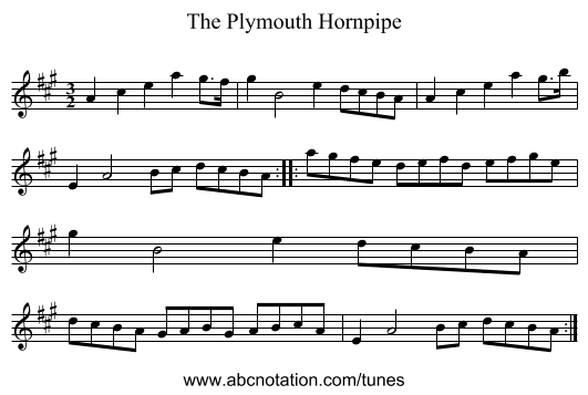 The Plymouth Hornpipe - staff notation
