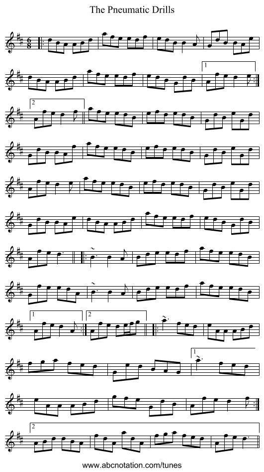 The Pneumatic Drills - staff notation