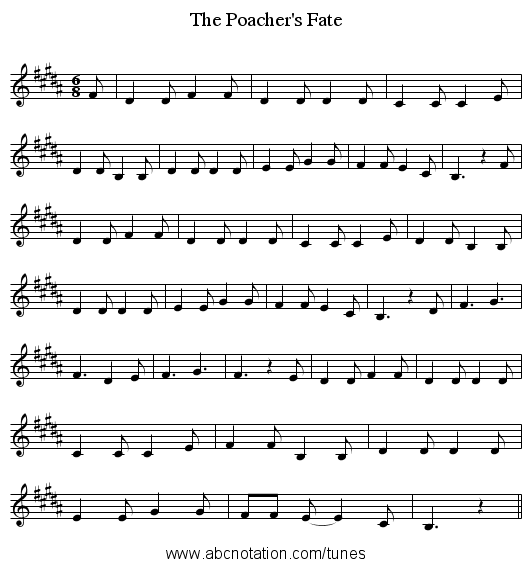 The Poacher's Fate - staff notation