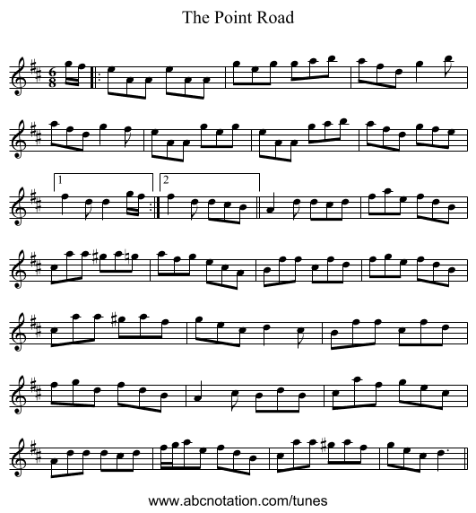 The Point Road - staff notation