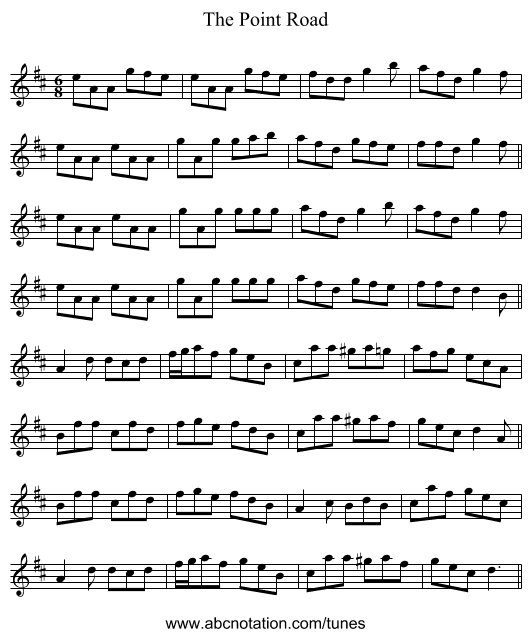 The Point Road - staff notation