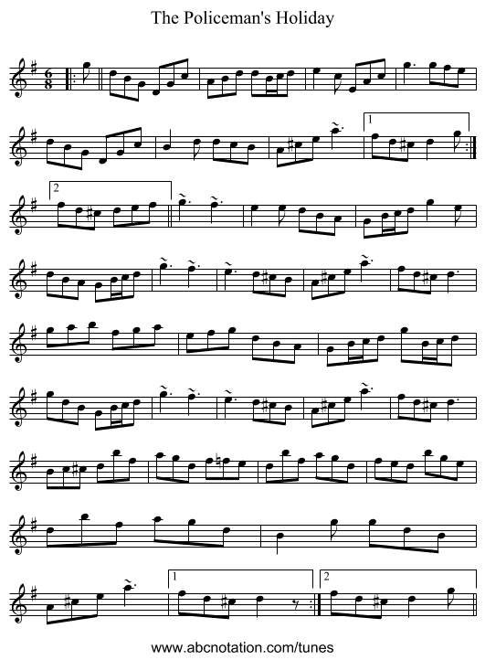 The Policeman's Holiday - staff notation