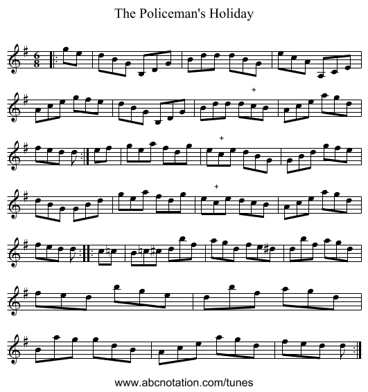 The Policeman's Holiday - staff notation