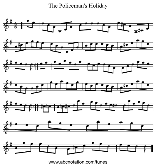 The Policeman's Holiday - staff notation