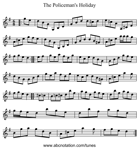 The Policeman's Holiday - staff notation