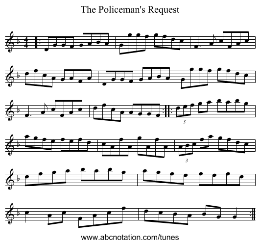 The Policeman's Request - staff notation