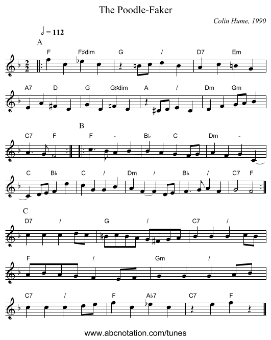 The Poodle-Faker - staff notation