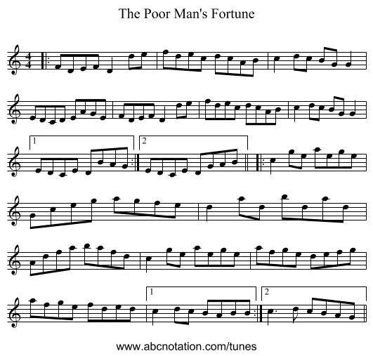 The Poor Man's Fortune - staff notation