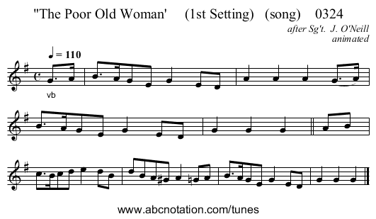 The Poor Old Woman'     (1st Setting)   (song)    0324 - staff notation