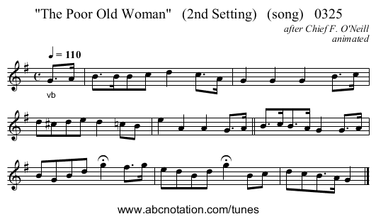 The Poor Old Woman (2nd Setting) (song) 0325 - staff notation
