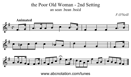 the Poor Old Woman - 2nd Setting - staff notation