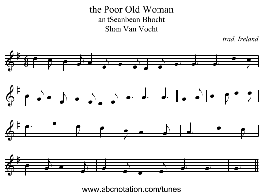 the Poor Old Woman - staff notation