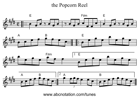 the Popcorn Reel - staff notation