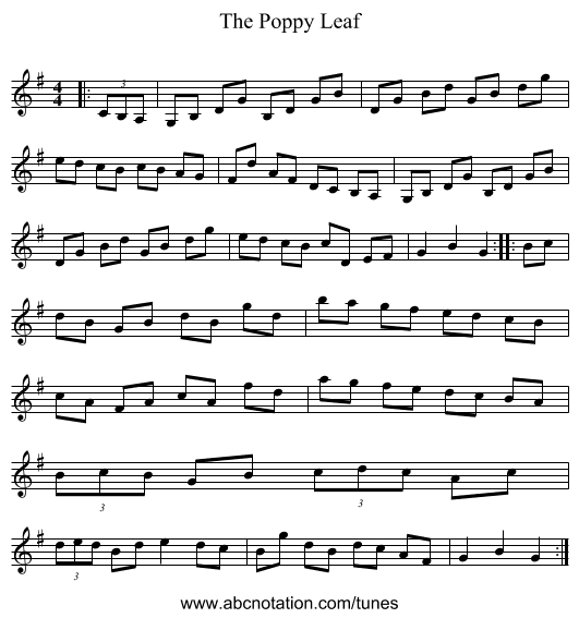 The Poppy Leaf - staff notation