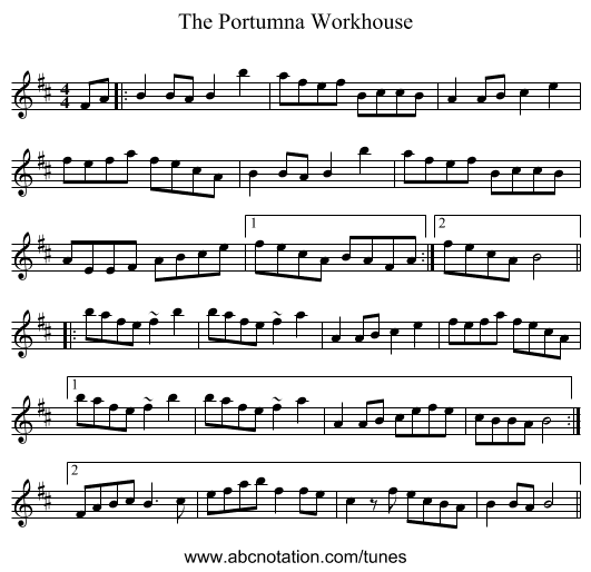The Portumna Workhouse - staff notation