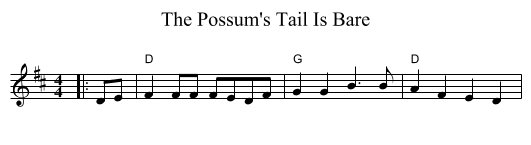 The Possum's Tail Is Bare - staff notation