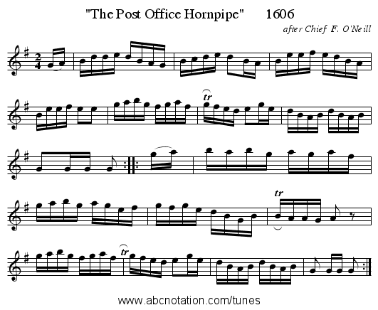 The Post Office Hornpipe 1606 - staff notation