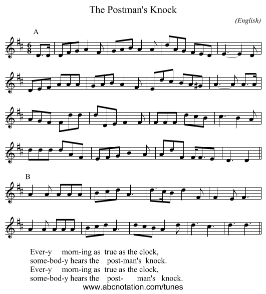 The Postman's Knock - staff notation