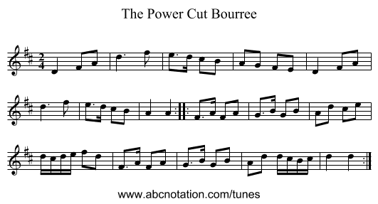 The Power Cut Bourree - staff notation