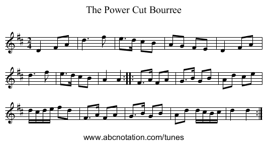 The Power Cut Bourree - staff notation