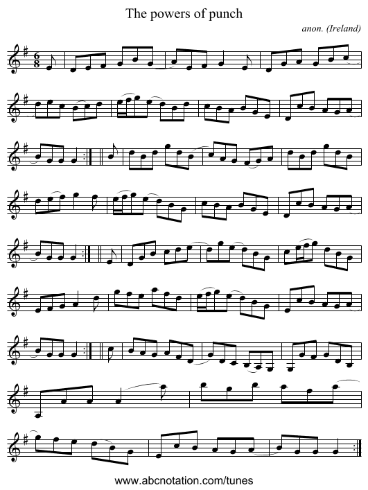 The powers of punch - staff notation