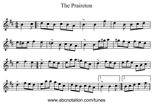 The Praireton - staff notation